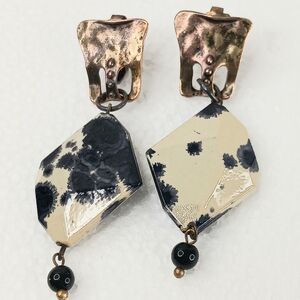 Earrings Vintage Clip-on Dangle Dalmatian Jasper, Western